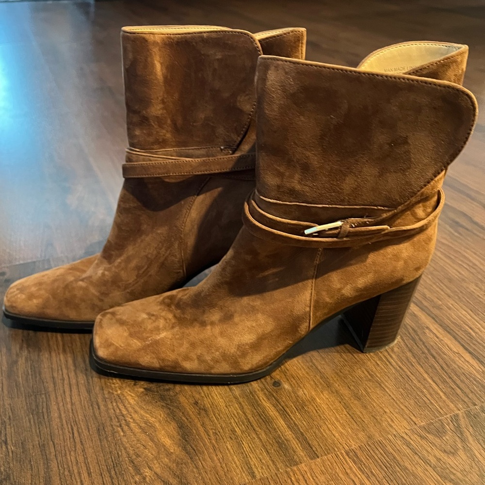 Ann Taylor Brown Heeled Boots with Suede Finish